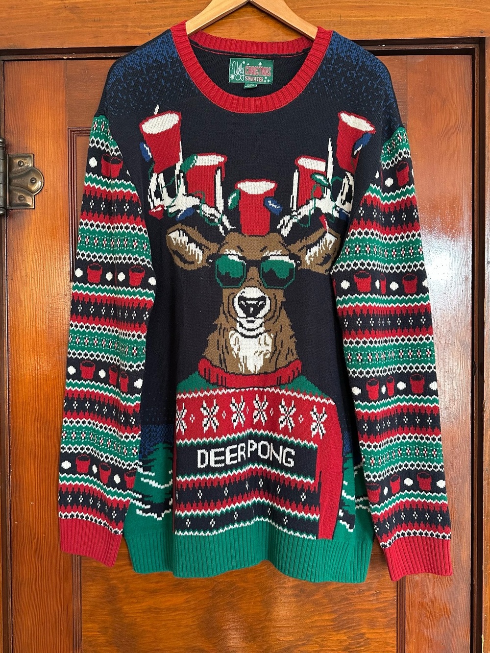 The Ugly Sweater Co. Interactive Deer Pong Ugly Christmas Sweater Sz XXL Festive